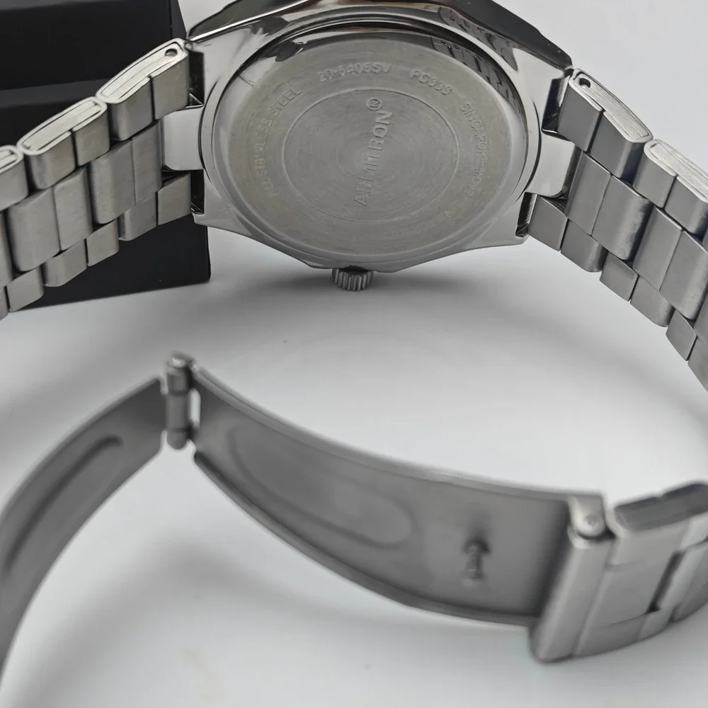 Men's Armitron Silver Tone Stainless Steel Scuba Diver Watch Date Blue Dial New